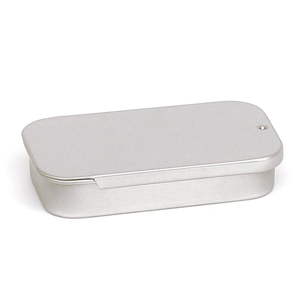 Boîte métallique rectangulaire argentée avec couvercle coulissant
