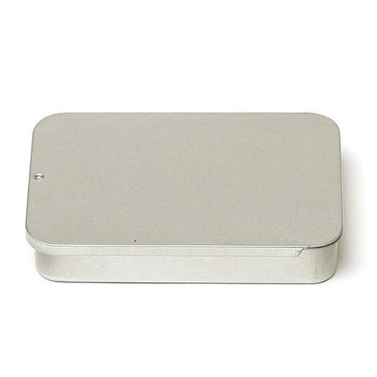 Boîte métallique rectangulaire argentée avec couvercle coulissant
