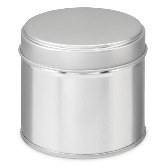Boîte métallique ronde à soudure latérale argentée.