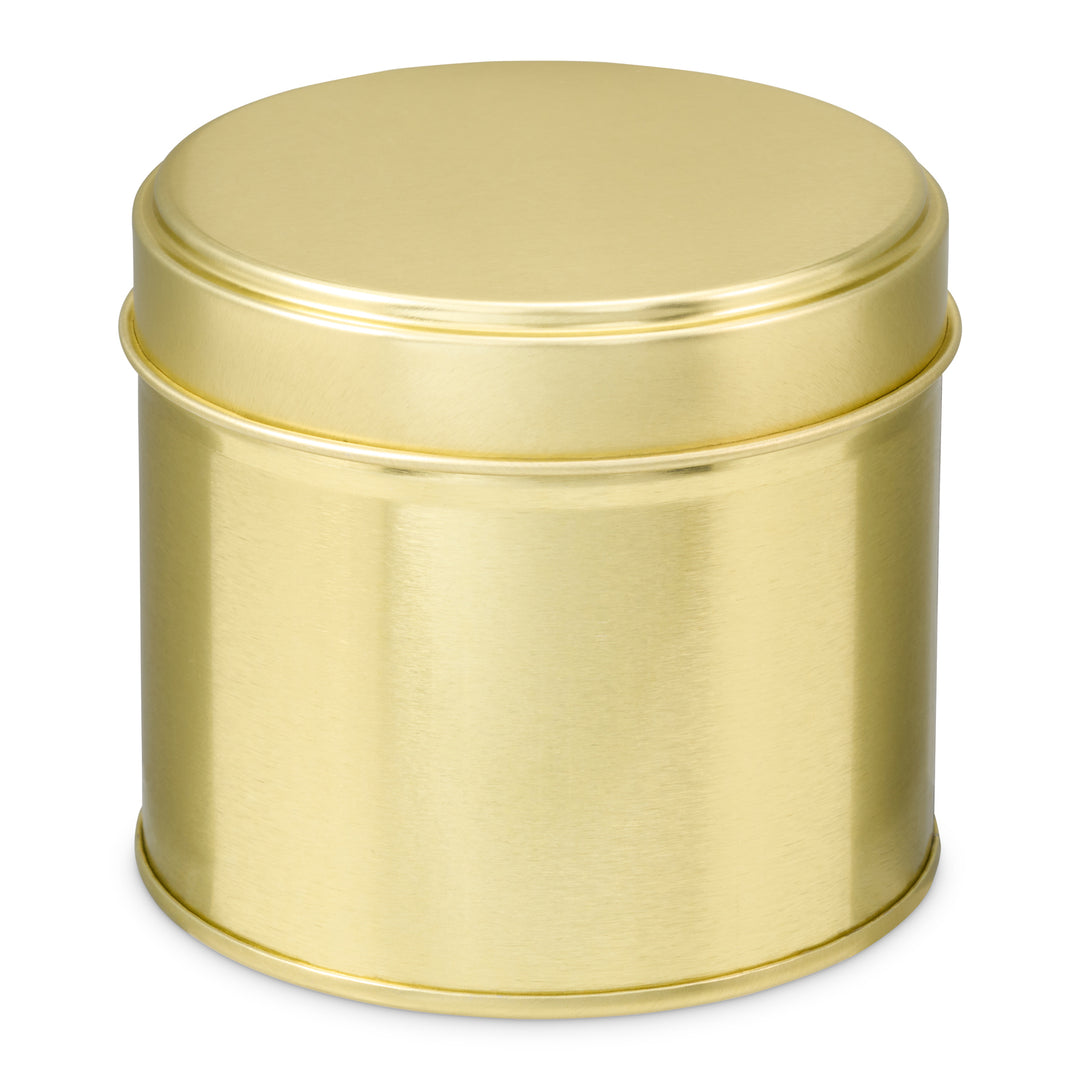 Boîte métallique ronde à soudure latérale dorée.