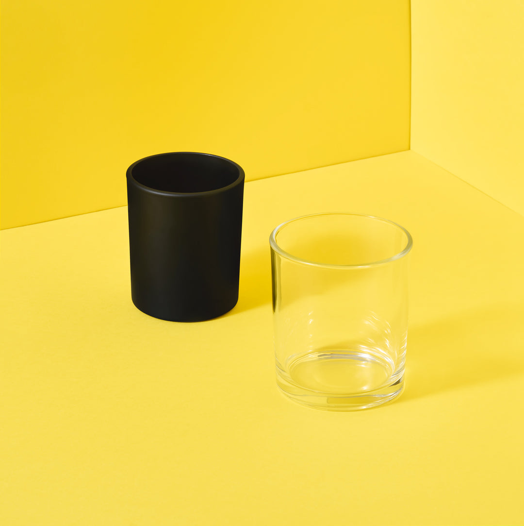 Collection de pots à bougies en verre - noir et transparent