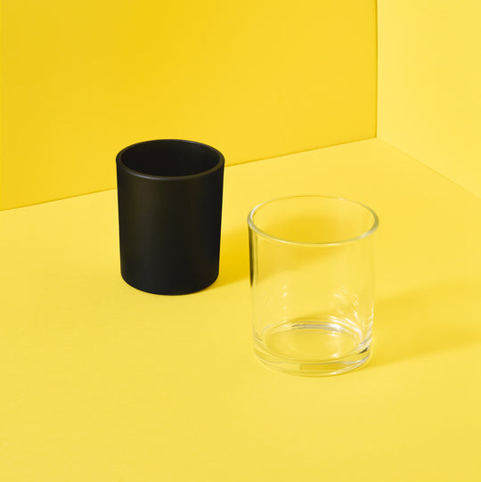 Collection de pots à bougies en verre - noir et transparent