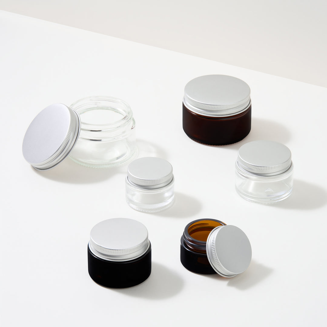 Gamme de pots cosmétiques en verre à couvercle à vis