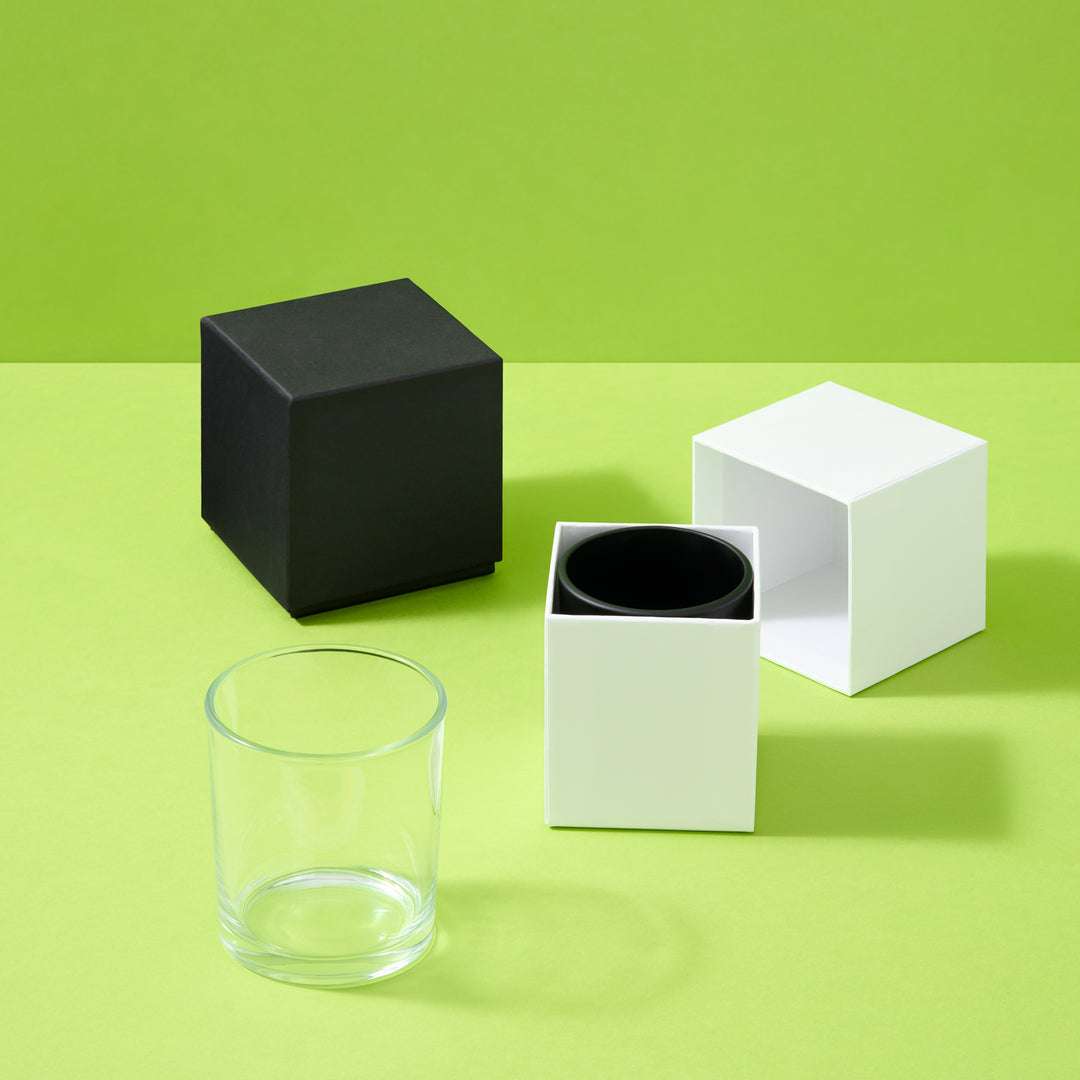 Pot en verre pour bougie (transparent & noir)
