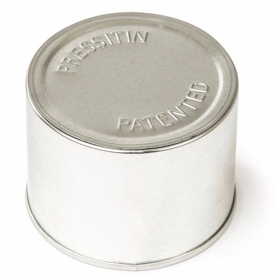 Boîte de conserve Pressitin ronde argentée, partie principale et base