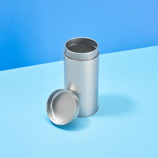 Boîte métallique ronde argentée avec couvercle Twist