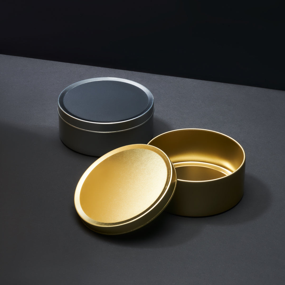 Boîtes métalliques rondes argentées et dorées, sans soudure style bonbonnière avec couvercle coiffant plein